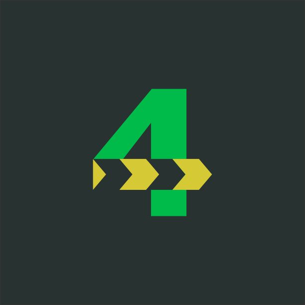 Digit Four Typography Logo Design - Free Download