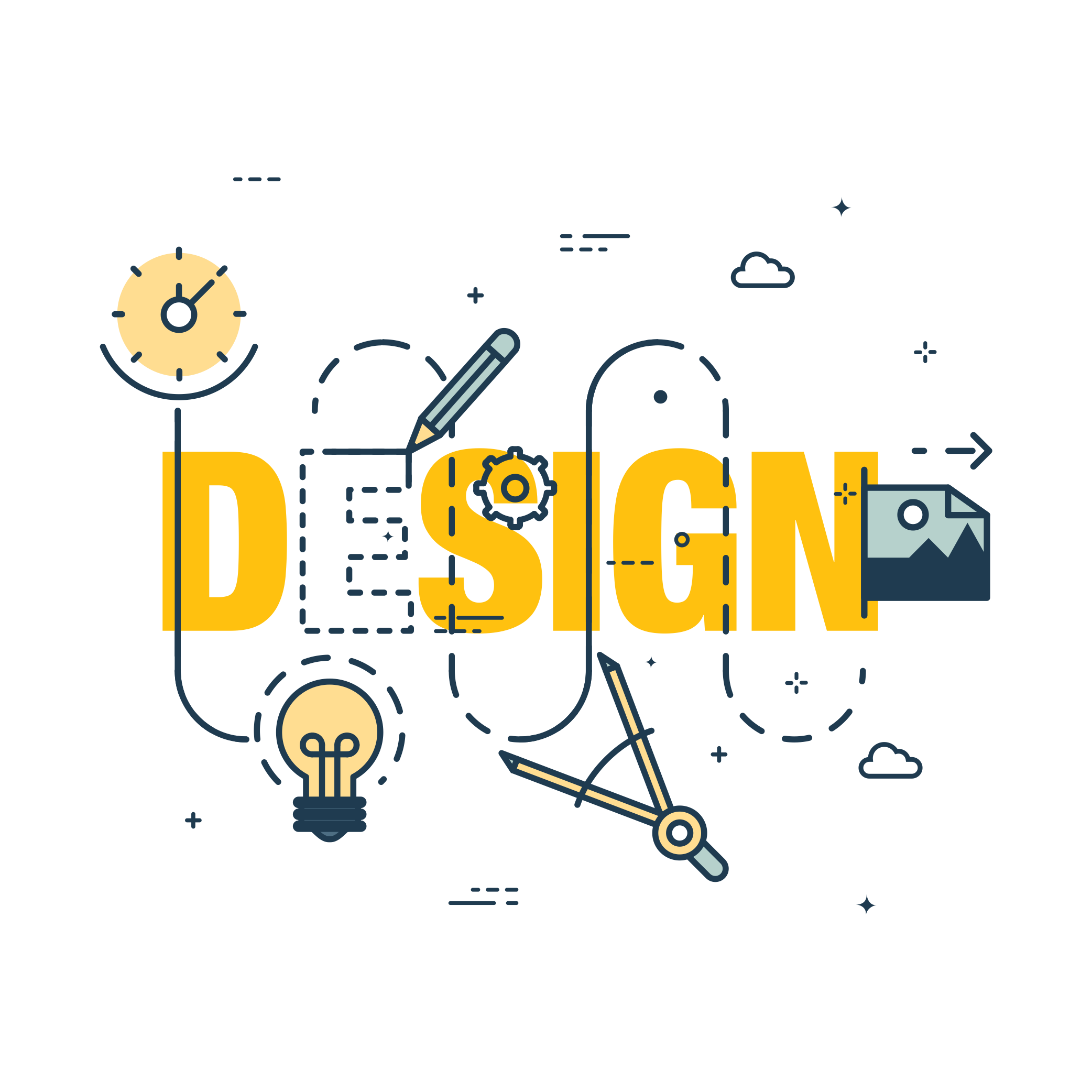 Logo design process illustration showing creative workflow from concept to final brand identity
